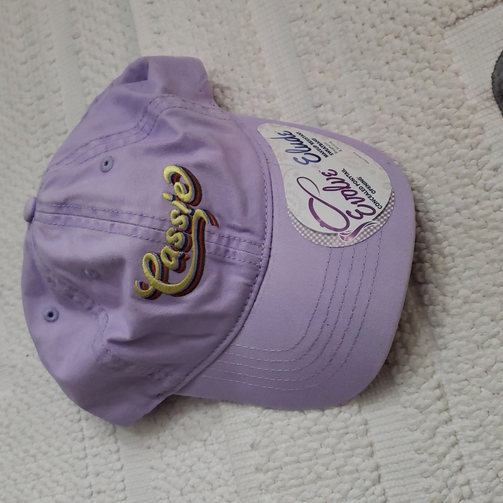 INFINITY HER PONYTAIL MAKEUP RESISTANT PURPLE MESH CAP EMBROIDERED NAME CASSIE
